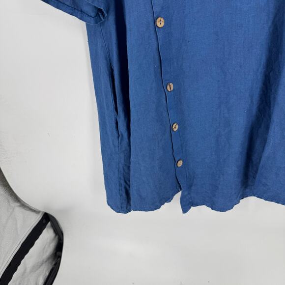Pure Plus Made In Italy Linen Tunic Top Asymmetrical Button Front Oversized Blue - Picture 4 of 8